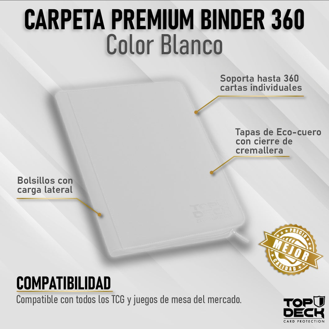 Carpeta de Cuero + Cierre Topdeck 9 Bolsillos Blanco