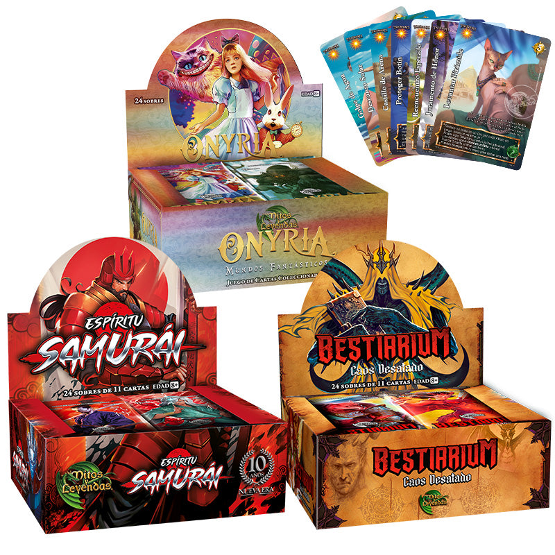 1 Display Espíritu Samurái + 1 Display Bestiarium + 1 Display Onyria + 7 cartas promocionales