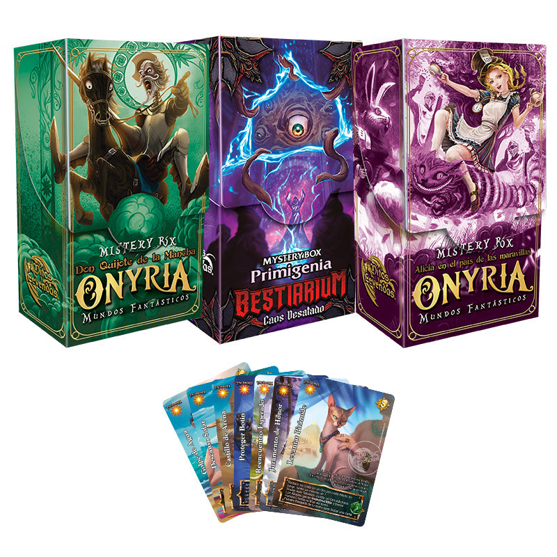 1 Don Quijote de la Mancha + 1 Alicia en el país de las maravillas + 1 Primigenia + 7 cartas promocionales