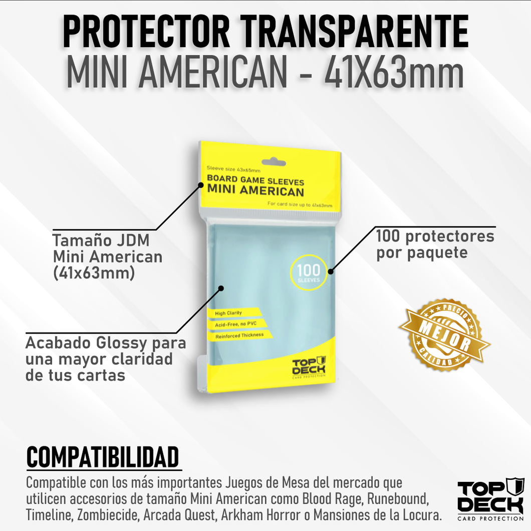 Protector Transparente Juego de Mesa - Mini American 41x63mm